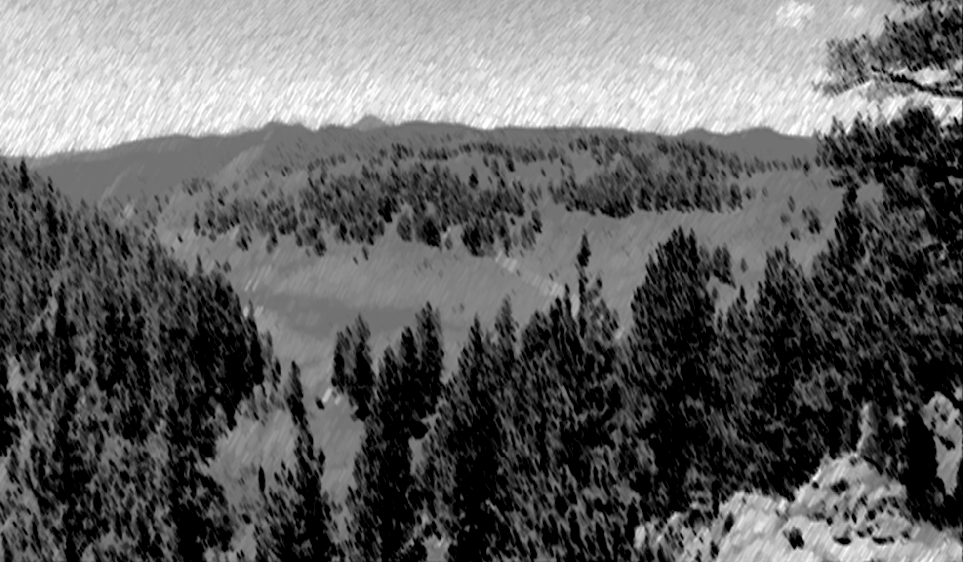 charcoal sketch of the western horizon from Lucky Star Observatory Retreat